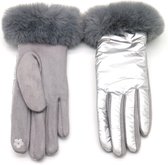 Handschoenen Metallic - Imitatiebont - Dames - One Size - Touchscreen Tip - Zilverkleurig