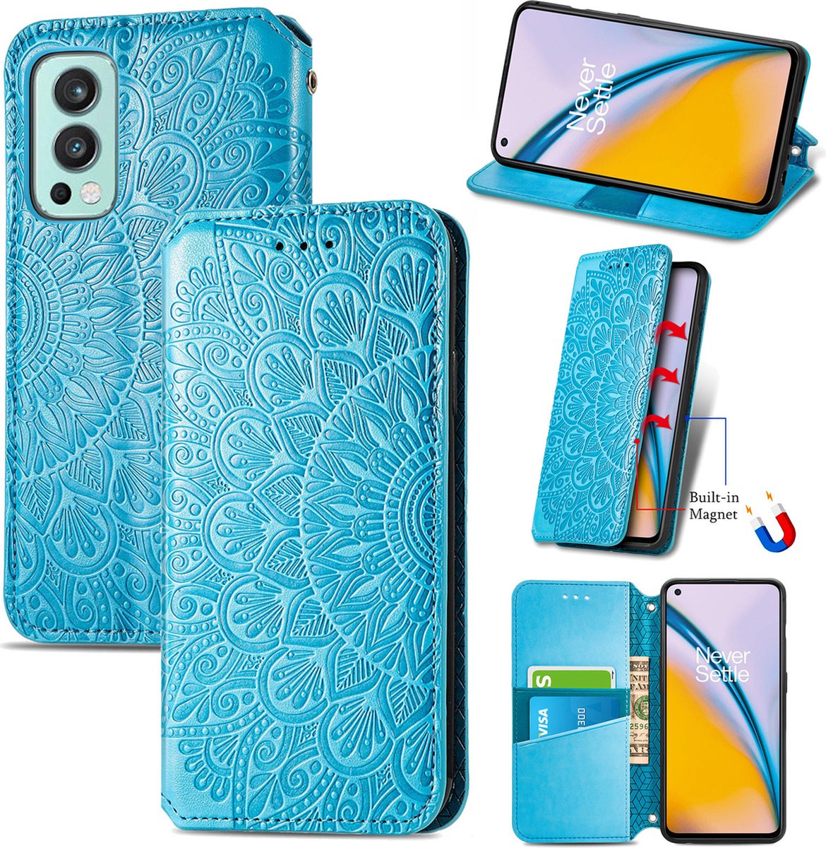 Luxe PU Lederen Blooming Mandala Reliëfpatroon Wallet Case voor OnePlus Nord 2 _ Blauw