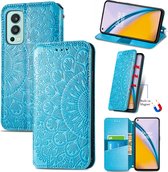 Luxe PU Lederen Blooming Mandala Reliëfpatroon Wallet Case + PMMA Screenprotector voor OnePlus Nord 2 _ Blauw