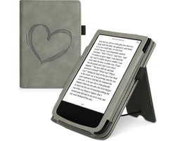 kwmobile e-reader hoesje geschikt voor Pocketbook Touch Lux 4/5/HD 3/Color 2020/ Vivlio Lux 5 hoes - E reader flip case van kunstleer - Ereader cover met stand - Brushed Hart design in grijs