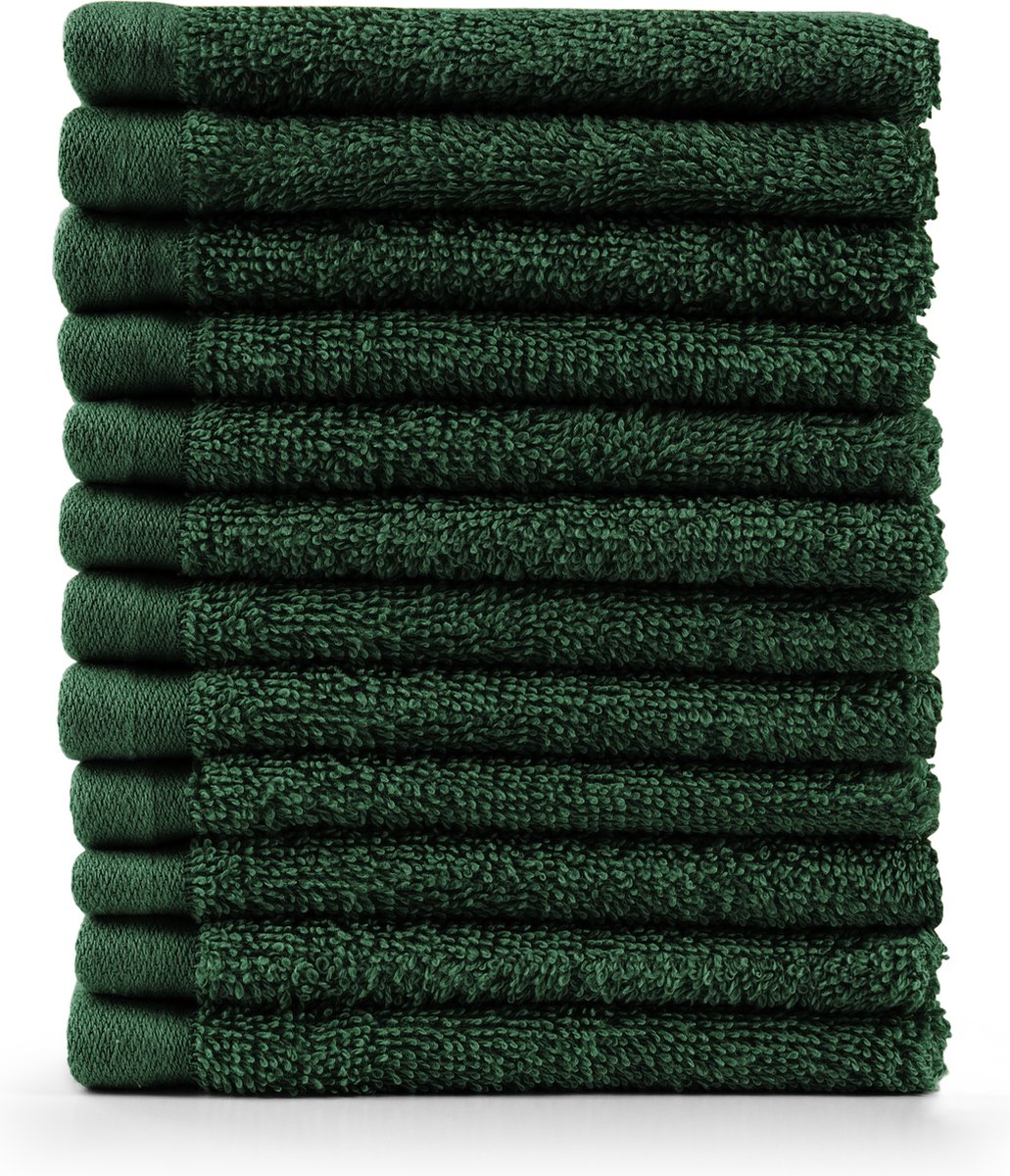 Blumtal Terry Handdoeken Set - 12 x Gezichts Handdoekje - 30 x 30 cm - Donkergroen