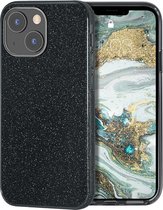 HB Hoesje Geschikt voor Apple iPhone 13 Zwart - Glitter Back Cover