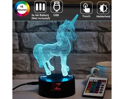 Nachtlampje Kinderen – 3D Night Light – LED Lamp – 3D Lamp – Tafellamp Slaapkamer – Night Lamp – Nachtlichtje – Verjaardagscadeau – Unicorn - 16 color