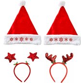 Set 2 stuks Kerst Muts / Mutsen, 2 stuks tiara/diadeem – Mutsje met belletjes Haarband Kerst- Diadeem/ Tiara voor volwassen en kinderen- Haaraccessoire Kerst– Kerstkleding – Kerstk