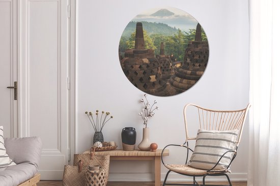 WallCircle - Wall Circle - Wall Circle - Vue fantastique sur la jungle depuis le Borobudur - Aluminium - Dibond - 120x120 cm - Intérieur et Extérieur XXL