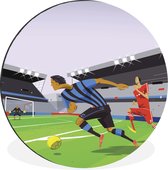 WallCircle - Wandcirkel - Muurcirkel - Een illustratie van spelers die voetballen in een stadion - Jongetje - Meisjes - Kinderen - Aluminium - Dibond - ⌀ 60 cm - Binnen en Buiten