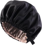 Bonnet de nuit en satin - Zwart / Beige | Élastique | Taille unique | Mode Favorite