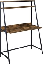 Bureau - Met planken - Spaanplaat & metaal - Donker hout kleurig & zwart - Afmeting (BxDxH) 105 x 50,5 x 143 cm