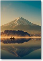 Mount Fuji bij Kawaguchimeer - Zonsopkomst - A3 Poster Staand - 30x42cm - Minimalist - Landschap - Natuur