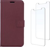 LuxeBass Oppo A12 & Oppo A12S hoesje book case + 2 stuks Glas Screenprotector bruin - bookcase - boekhoesje - book case - boek hoesje