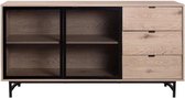 Dressoir - Licht eiken en zwart metaal - Industrieel - 2 deuren en 3 lades - VENTURY - 150 x 40 x 78 cm