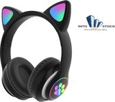 Kinder hoofdtelefoon - cat headphones | Draadloze koptelefoon Bluetooth met led kattenoortjes zwart | Koptelefoon voor Kinderen - Met Led Kat Oortjes | met verlichting poot