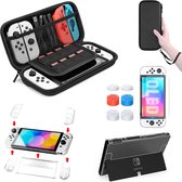 Luxe XL Accessoires Set Geschikt Voor Nintendo Switch OLED - Met Hard Cover Travel Case Hoesje Opbergtas - Screenprotector - Screen Protector - Thumb Grips - Polsband Doorzichtige Beschermhoe