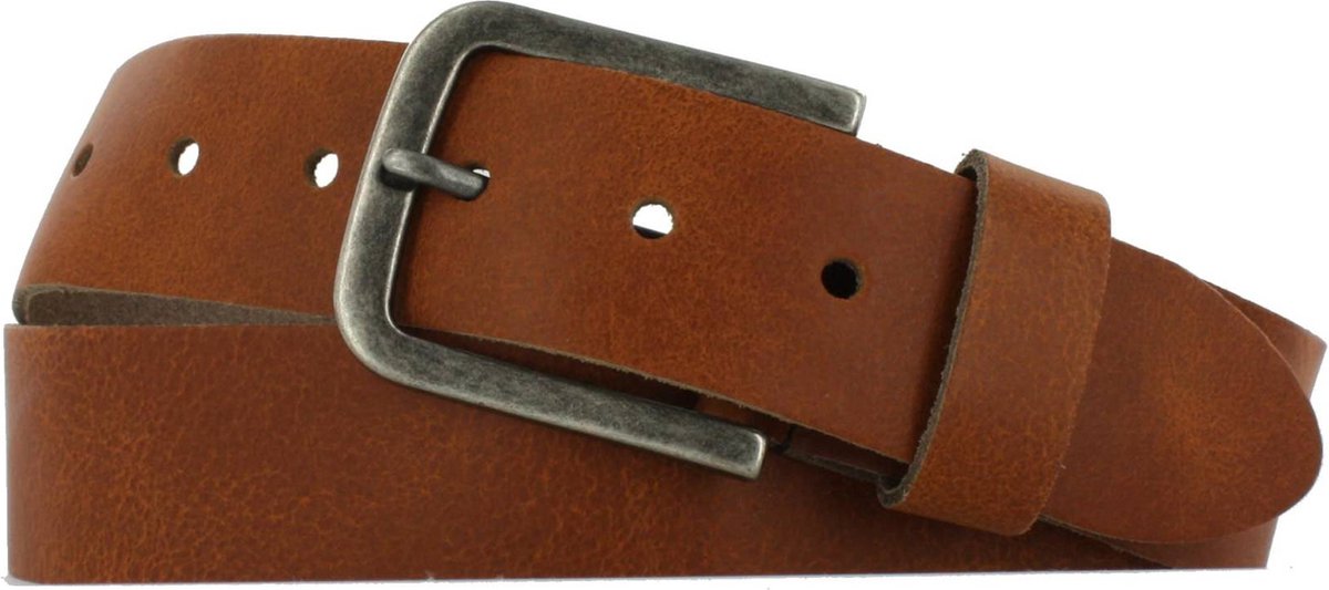Leren Heren/Dames Riem | 4cm breed | Riemmaat: 85cm (totale lengte: 100cm) | 100% echt leer | Kleur: cognac | Nikkelvrije gesp
