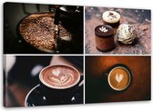 Trend24 - Canvas Schilderij - Koffie En Snoepjes - Schilderijen - Voedsel - 100x70x2 cm - Bruin