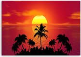 Trend24 - Canvas Schilderij - Zonsondergang En Palmbomen - Schilderijen - Landschappen - 120x80x2 cm - Roze