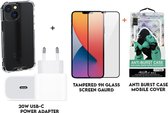3-In-1 iPhone 13 Siliconen hoesje + 20W USB-C Power Adapter - Met Tempered Glass Screen Protector - Transparant Backcover