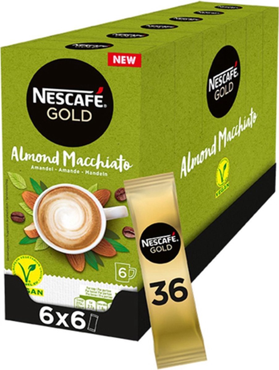Nescafé Gold Almond Macchiato oploskoffie - 6 doosjes à 6 zakjes