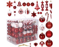 Springos Kerstballen | Kerstversiering | Onbreekbaar | 153 Stuks | Rood/Wit