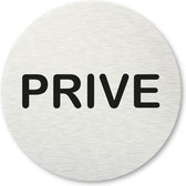Pictogram Prive - aluminum rvs look - deurbordje - 8,5 x 8,5 cm - zelfklevend - rond