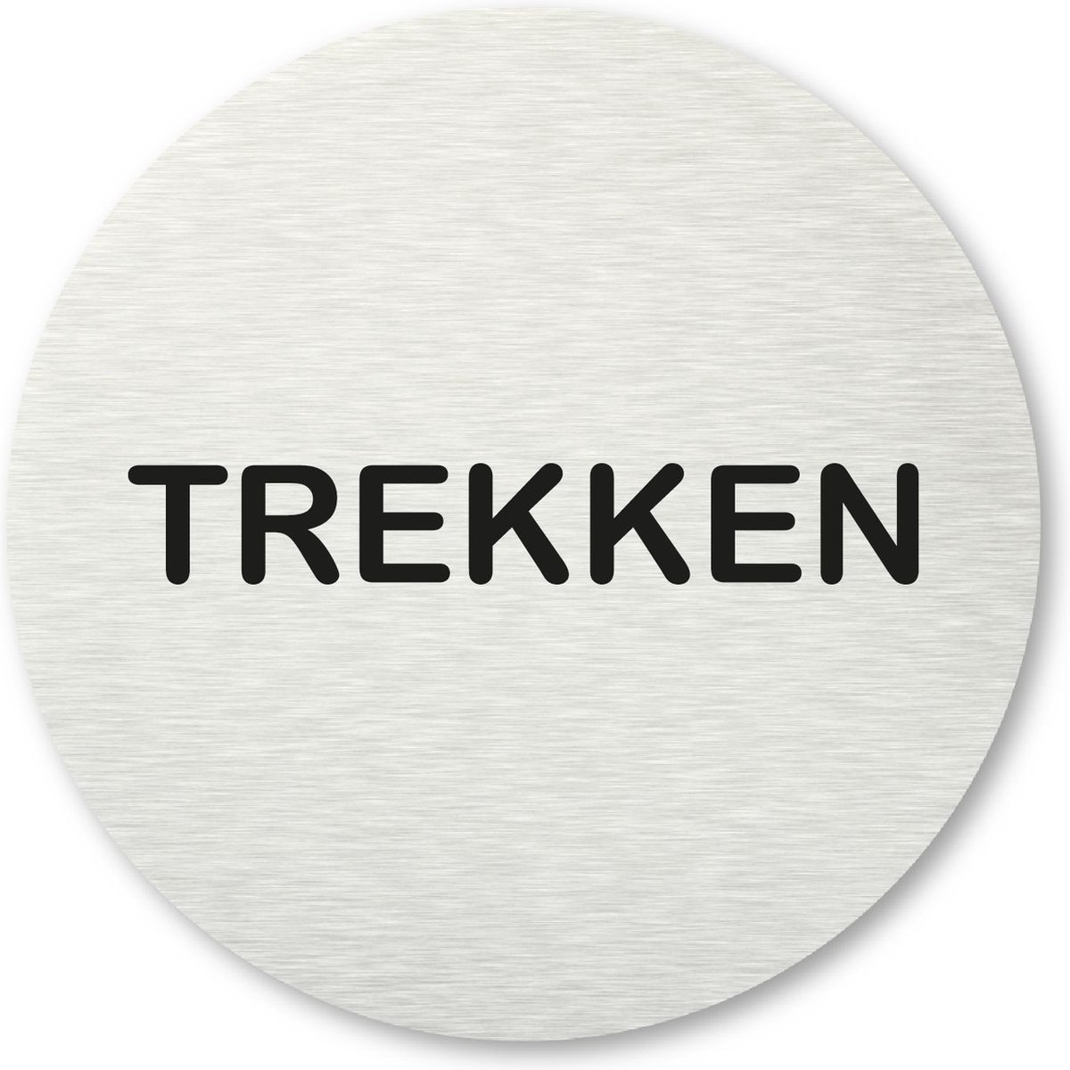 Pictogram Trekken - aluminum rvs look - deurbordje - 8,5 x 8,5 cm - zelfklevend - rond