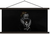 Posterhanger incl. Poster 60x30 cm - Schoolplaat - Willem van Oranje - Adriaen Thomasz - Zwart - Wit - Textielposter - Zwarte latten