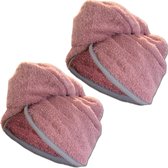 HOMELEVEL Badstof tulband haar tulband met elastiek voor kinderen gemaakt van 100% katoen, absorberend, stabiele hold - Aantal 2 - Oud roze