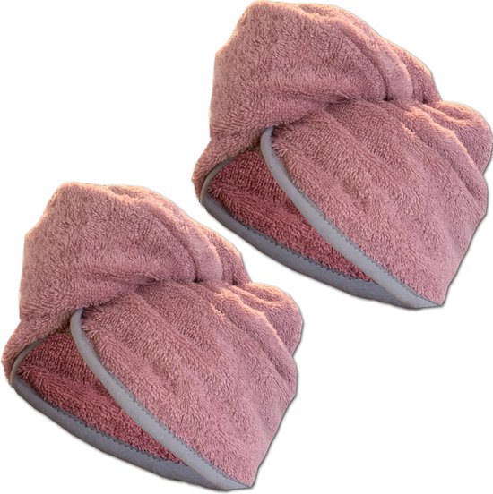 HOMELEVEL Turban en tissu éponge turban à cheveux avec élastique pour enfants en 100% coton, absorbant, tenue stable - Quantité 2 - Vieux rose