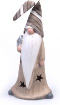 Kerstkabouter - Gnome - Beige - 30 cm hoog - polyresin