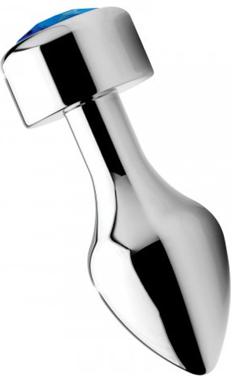 Aluminum Buttplug Met Blauw Kristal - Groot