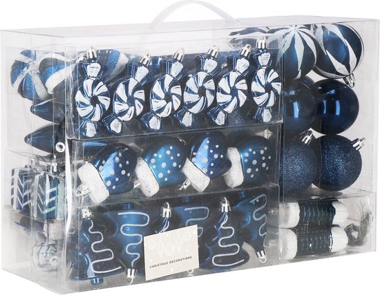 Boules de Boules de Noël Springos | Décorations de Noël | Incassable | 77 pièces | Bleu marine