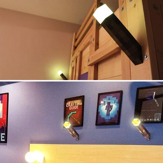 Wandlamp Miner Game Craft, 28 cm Fakkel Lamp, 8 kleuren Hand/Wandhouder Nachtlamp met haken en afstandsbediening, Verlichting Bedlampje met