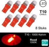 (Set 8 stuks) T10 Led Lampen Rood 1000K CANbus 5W5 | 290 Lumen | Type T10290-R | W5W | Led Signal Light | 12V | 168 | 194 | 8x | Stadslicht | 1SMD | 1000 | Kelvin | Autolampen | Ca