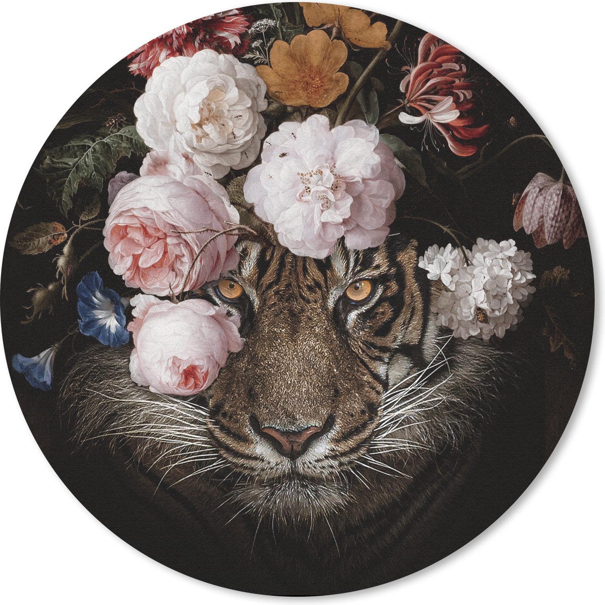 Muismat rond 30x30 cm - Mousepad Tijger - Bloemen - Kunst - Ronde muismatten