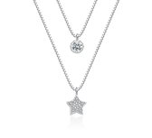 Ketting Dames- Layer 2 lagen Ketting- Zilver 925- Ster Diamant- Vrouw- LiLaLove