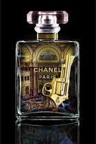 Glasschilderij - Chanel Parfum Gun - 60 x 80 x 0,4 cm