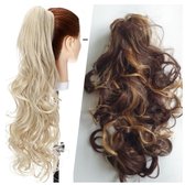 Paardenstaart hairextensions Bruin met highlights 60 CM Klem Vlinderklem haarstuk Clip in