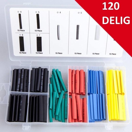 Assortiment de couleurs de tubes thermorétractables de 120 pièces dans une boîte de rangement solide