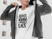 A Dog’s Tail Never Lies T-Shirt,Grappige Hond Thema V-hals T-Shirts, Uniek Cadeau Voor Hondenliefhebbers, Unisex Jersey V-Hals Tee,D002-041W, XXL, Wit