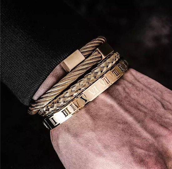 Luxe Armbanden Set 3-Delig | Goud | Klemarmband | Gouden Armbanden | Armband  Mannen |... | bol.com