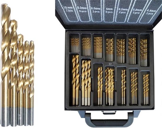 Foto: Hofftech 101 delige borenset titanium coating geschikt voor metaal kunststof en hout inclusief opbergcassette