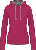 Damessweater met capuchon /Hoodie in contrasterende kleur K465, Roze/Grijs, maat S