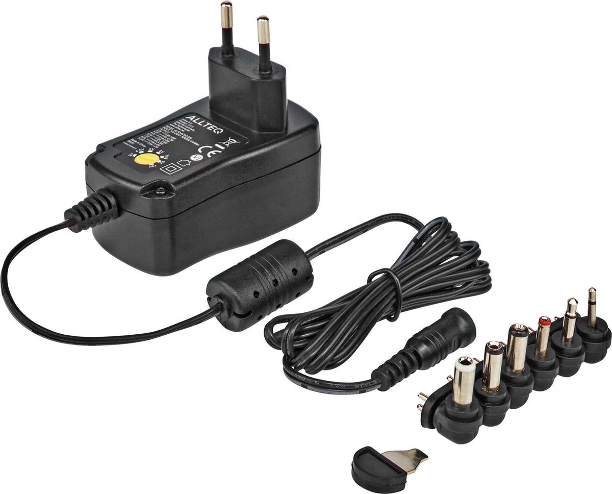 Universele Ac / Dc adapter - 600mA - 1.8 meter - Zwart - Allteq