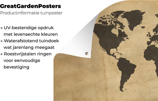 Poster de Jardin Carte du Wereldkaart - Papyrus - Citation - 80x40 cm - Décoration murale Extérieure - Poster de Jardin - Toile de Jardin - Poster Clôture - Tableau Jardin