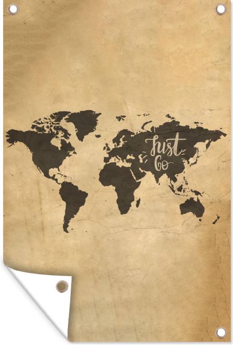 Tuinposters buiten Wereldkaart - Quote - Beige - 60x90 cm - Tuindoek