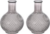 2x stuks flesvazen glas grijs 13 x 19 cm - Vazen van gestipt/geribbeld glas