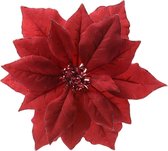 1x stuks decoratie bloemen kerststerren rood glitter clip 24 cm - Decoratiebloemen/kerstboomversiering/kerstversiering