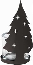 Kaars houder met Kerstboom - incl. Waxinelichtjes houder - Zwart Metaal - Kerstdecoratie - Hoogte 20 cm