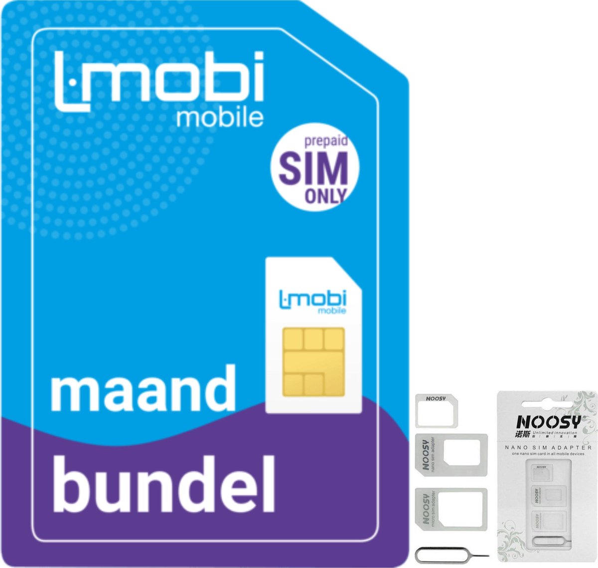 L-Mobi PrePaid Simkaart | 3 maanden bundel | 1GB, 100 belminuten & 10 sms'jes per maand | Netwerk van KPN