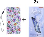 Samsung Galaxy A22 5G Bookcase hoesje met print - Flowers met 2 stuks Glas Screen protector